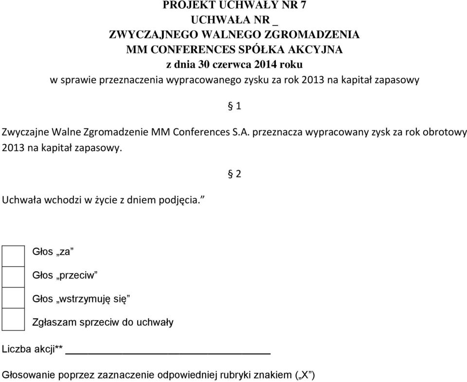 Zwyczajne Walne Zgromadzenie MM Conferences S.A.