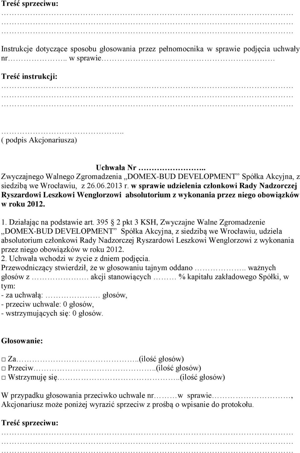 przez niego obowiązków w roku 2012.