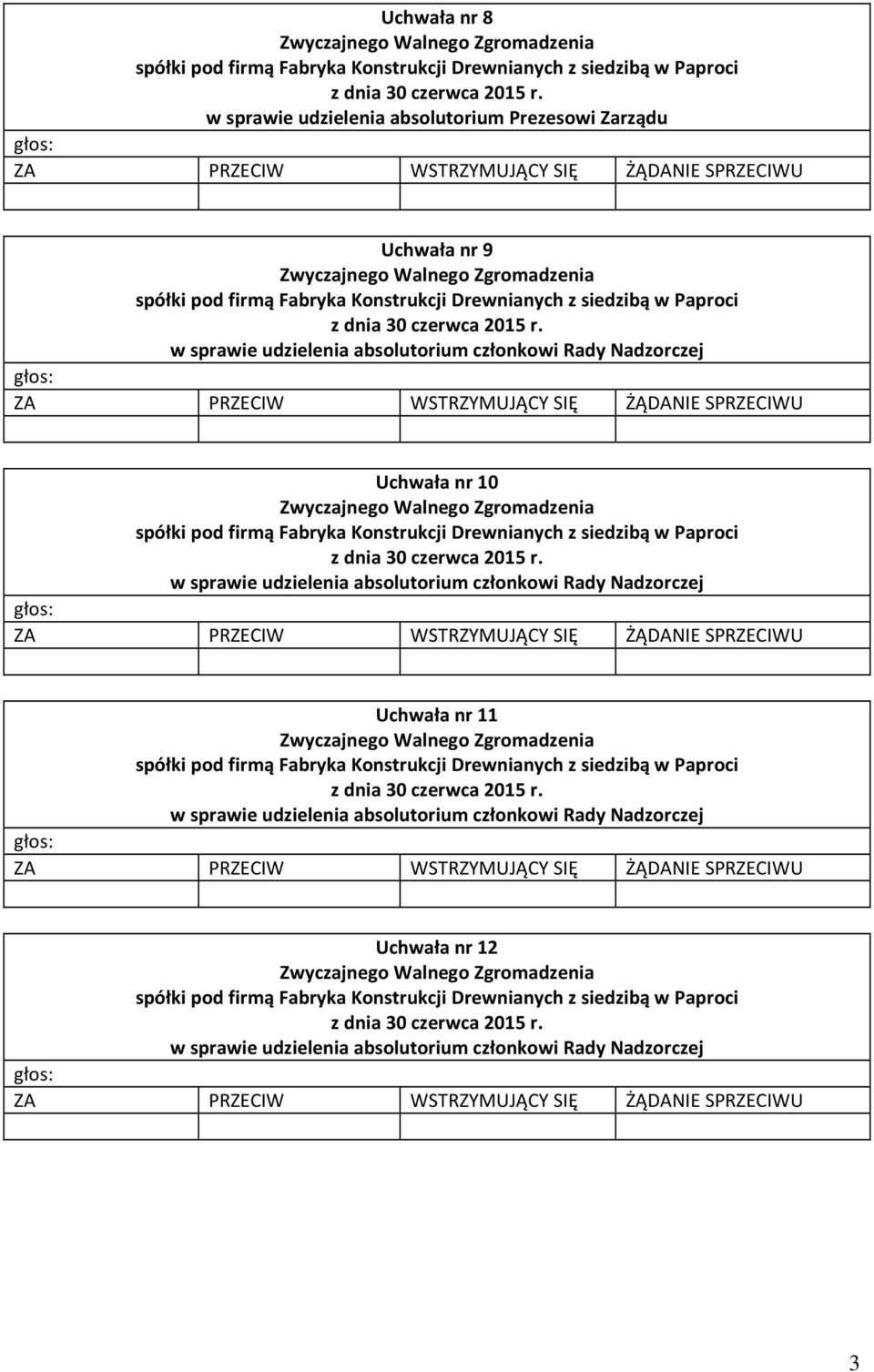 Prezesowi Zarządu Uchwała nr 9