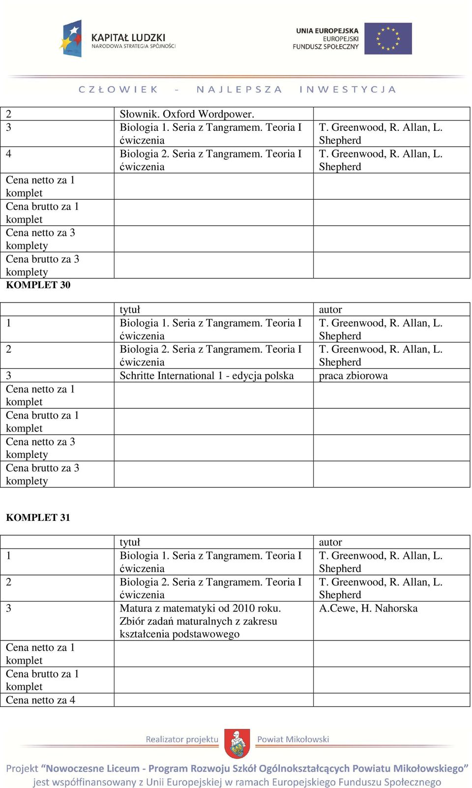 Teoria I 3 Schritte International 1 - edycja polska praca zbiorowa Cena netto za 3 y Cena brutto za 3 y KOMPLET 31