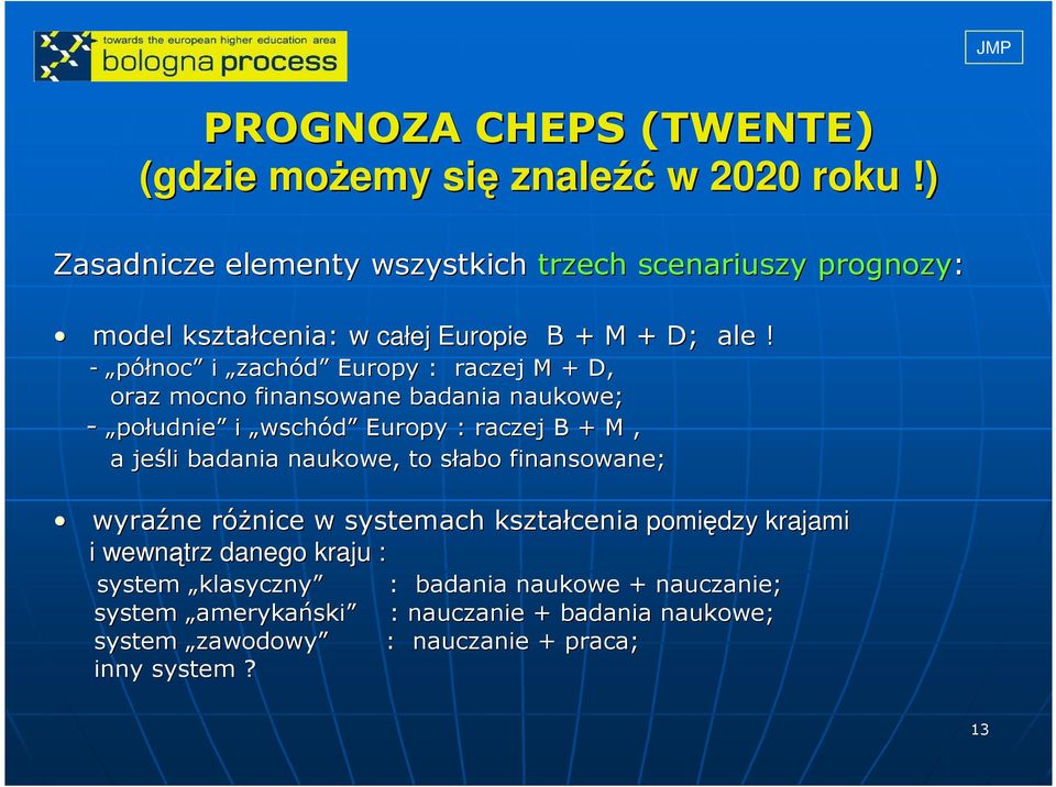 - północ i zachód Europy : raczej M + D, oraz mocno finansowane badania naukowe; - południe i wschód Europy : raczej B + M, a jeśli badania