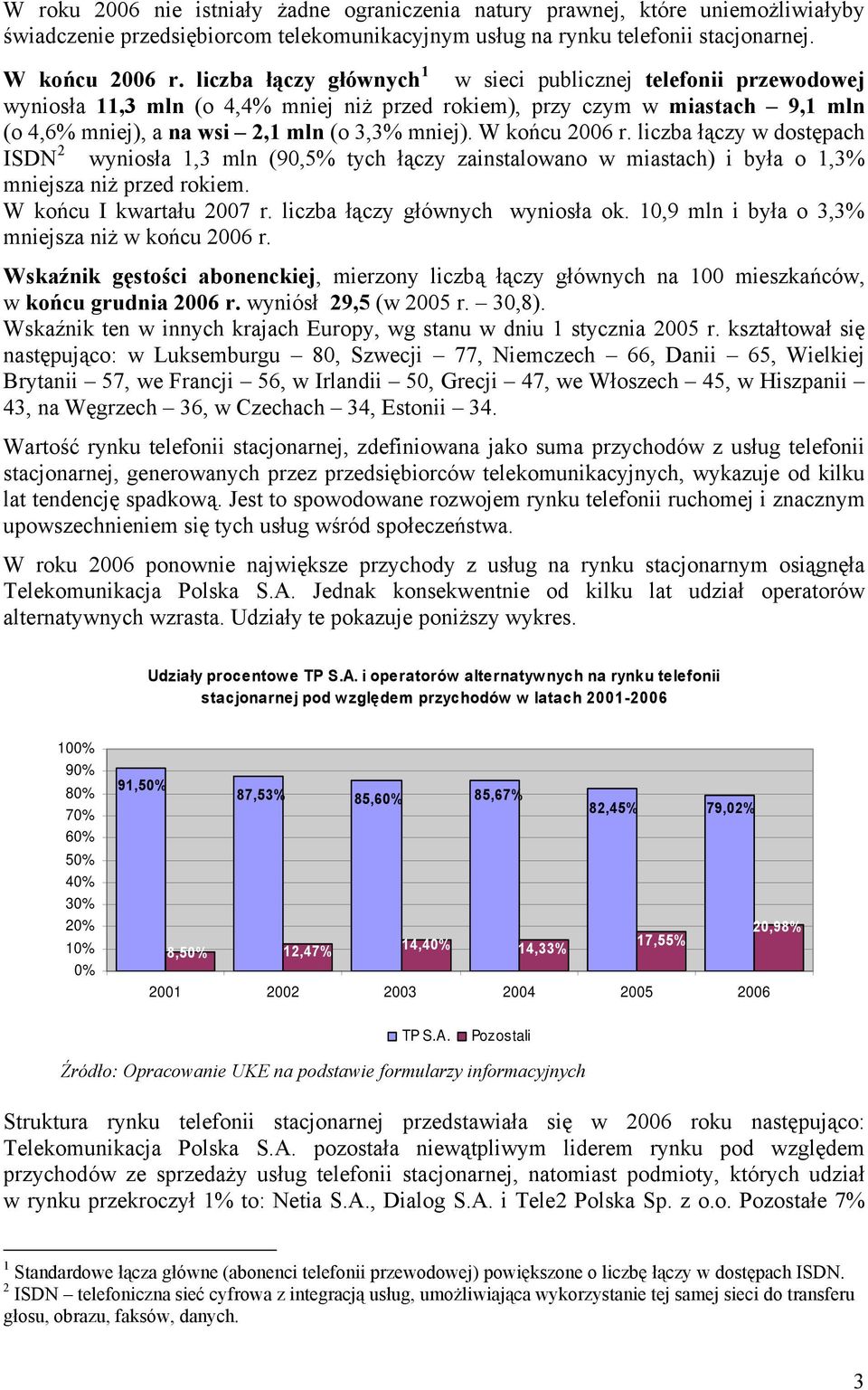 W końcu 2006 r. liczba łączy w dostępach ISDN 2 wyniosła 1,3 mln (90,5% tych łączy zainstalowano w miastach) i była o 1,3% mniejsza niż przed rokiem. W końcu I kwartału 2007 r.