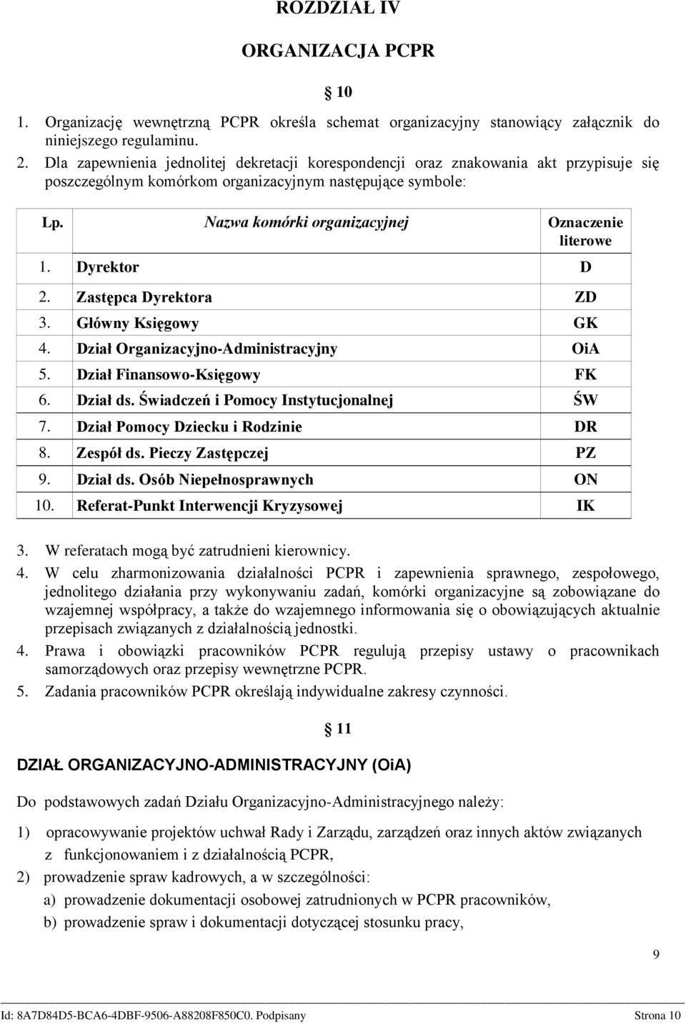 Nazwa komórki organizacyjnej Oznaczenie literowe 1. Dyrektor D 2. Zastępca Dyrektora ZD 3. Główny Księgowy GK 4. Dział Organizacyjno-Administracyjny OiA 5. Dział Finansowo-Księgowy FK 6. Dział ds.