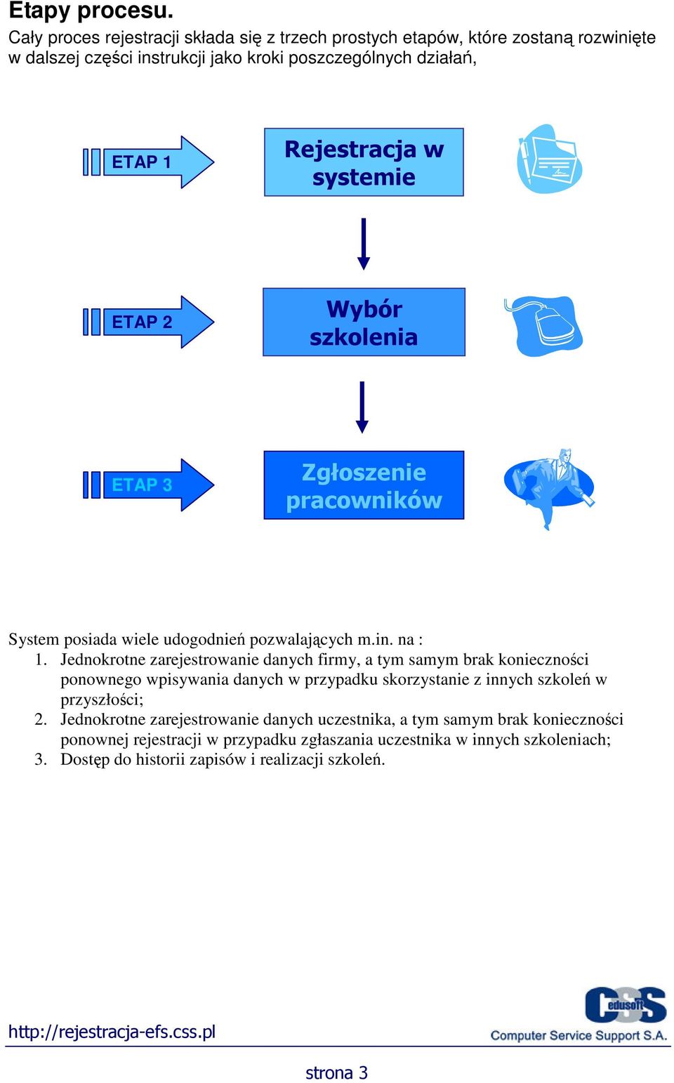 systemie ETAP 2 Wybór szkolenia ETAP 3 Zgłoszenie pracowników System posiada wiele udogodnień pozwalających m.in. na : 1.