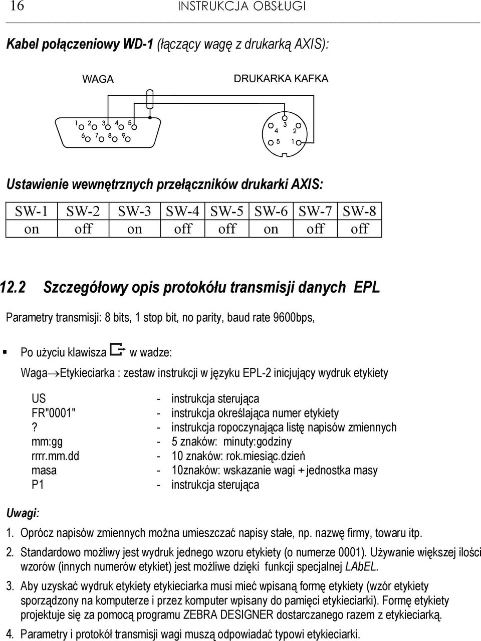 EPL-2 inicjujący wydruk etykiety Uwai: US - instrukcja sterująca FR"0001" - instrukcja określająca numer etykiety?