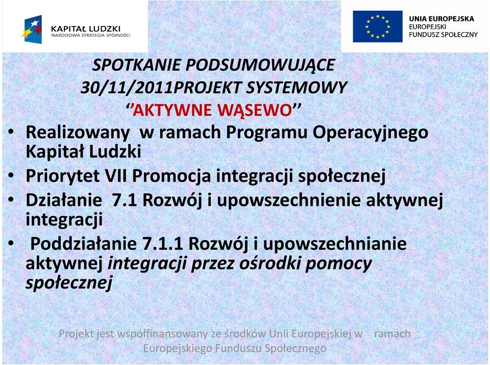 1 Rozwój i upowszechnienie aktywnej integracji Poddziałanie7.1.1 Rozwój i upowszechnianie aktywnej