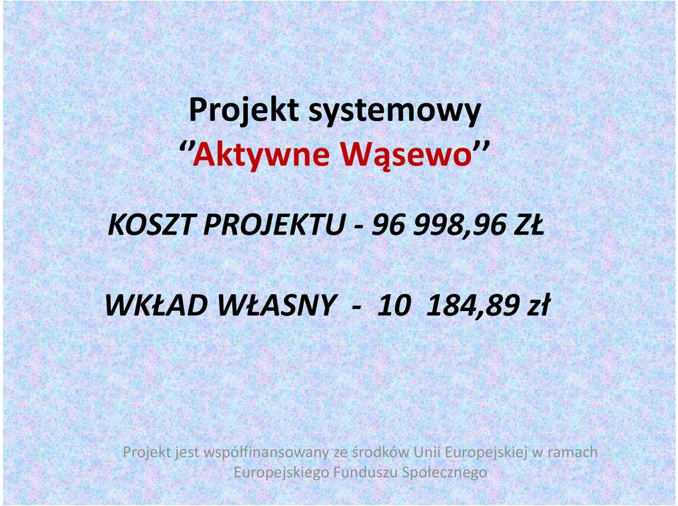 Projekt jest współfinansowany ze środków Unii