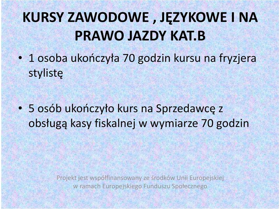 ukończyło kurs na Sprzedawcę z obsługą kasy fiskalnej w wymiarze 70