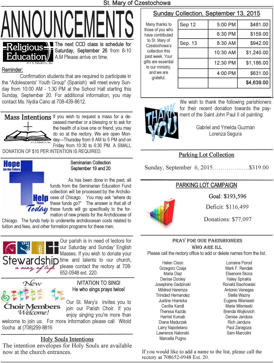 September 20. For additional information, you may contact Ms. Nydia Cano at 708-439-8612.