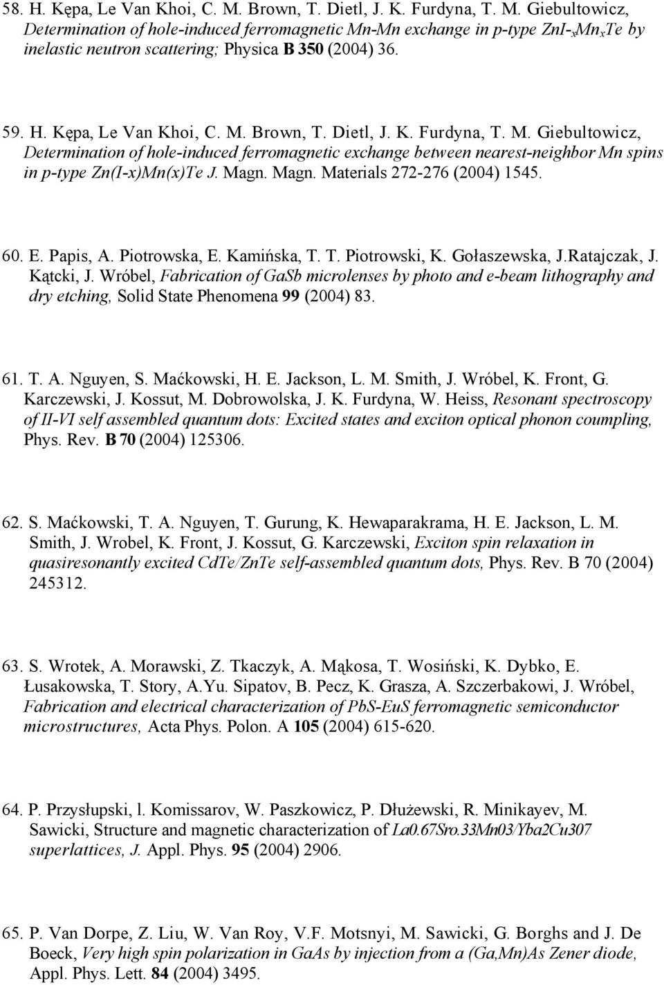 Magn. Magn. Materials 272-276 (2004) 1545. 60. E. Papis, A. Piotrowska, E. Kamińska, T. T. Piotrowski, K. Gołaszewska, J.Ratajczak, J. Kątcki, J.