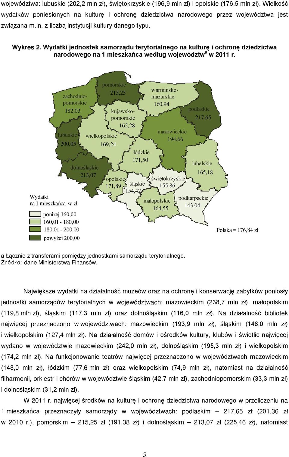 Wydatki jednostek samorządu terytorialnego na kulturę i ochronę dziedzictwa narodowego na 1 mieszkańca według województw a w 2011 r.