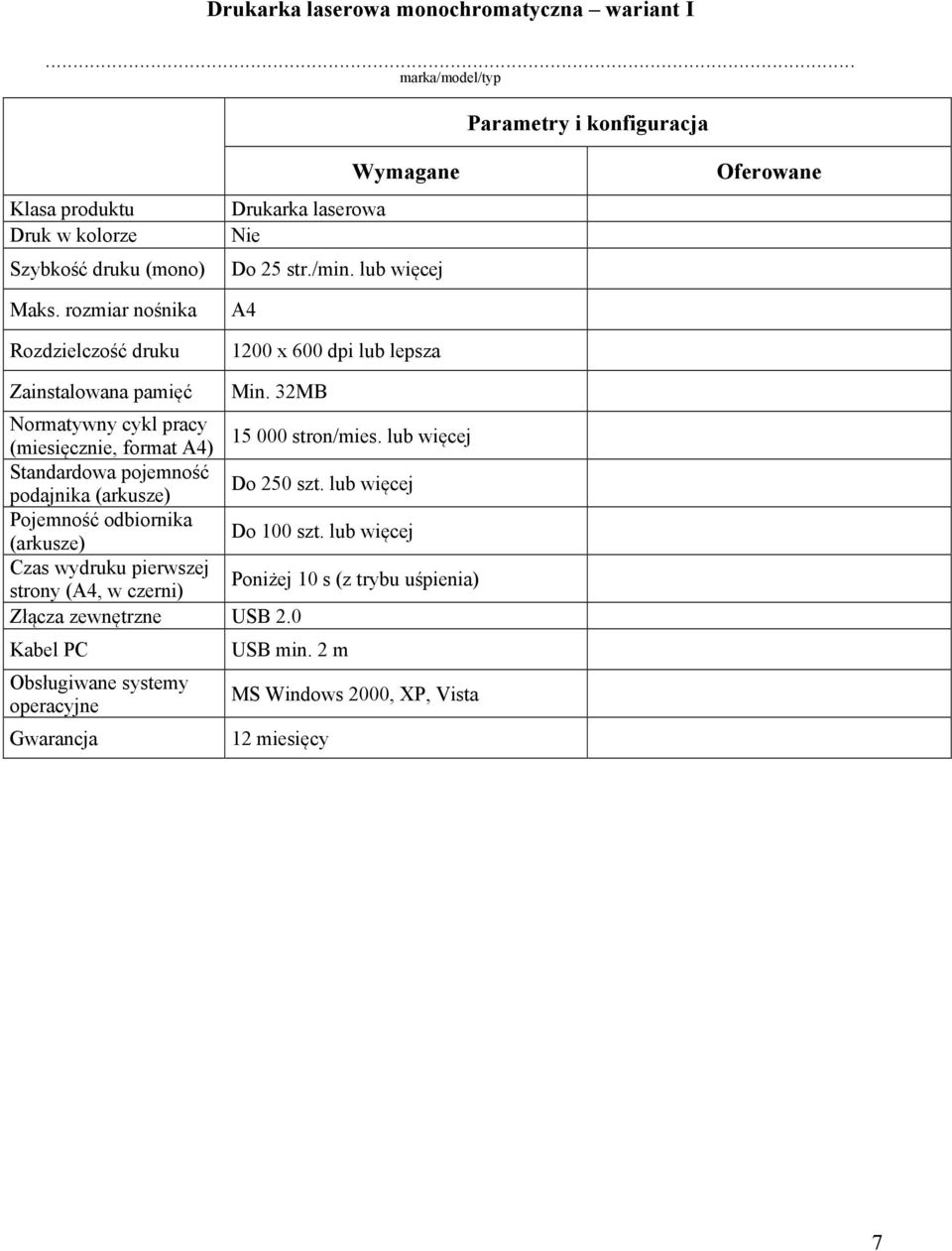 32MB Normatywny cykl pracy (miesięcznie, format A4) 15 000 stron/mies. lub więcej podajnika (arkusze) Do 250 szt.