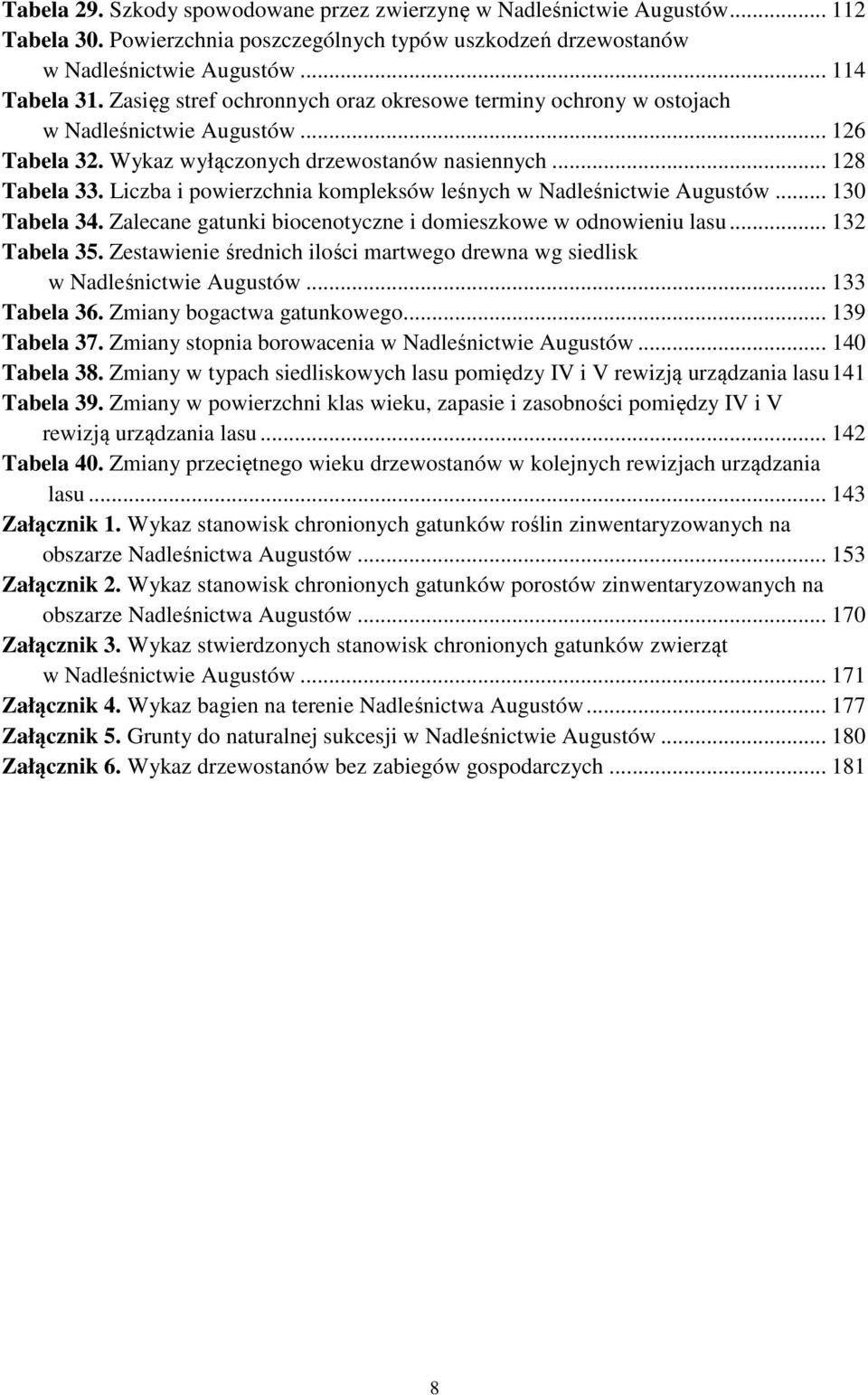 Liczba i powierzchnia kompleksów leśnych w Nadleśnictwie Augustów... 130 Tabela 34. Zalecane gatunki biocenotyczne i domieszkowe w odnowieniu lasu... 132 Tabela 35.