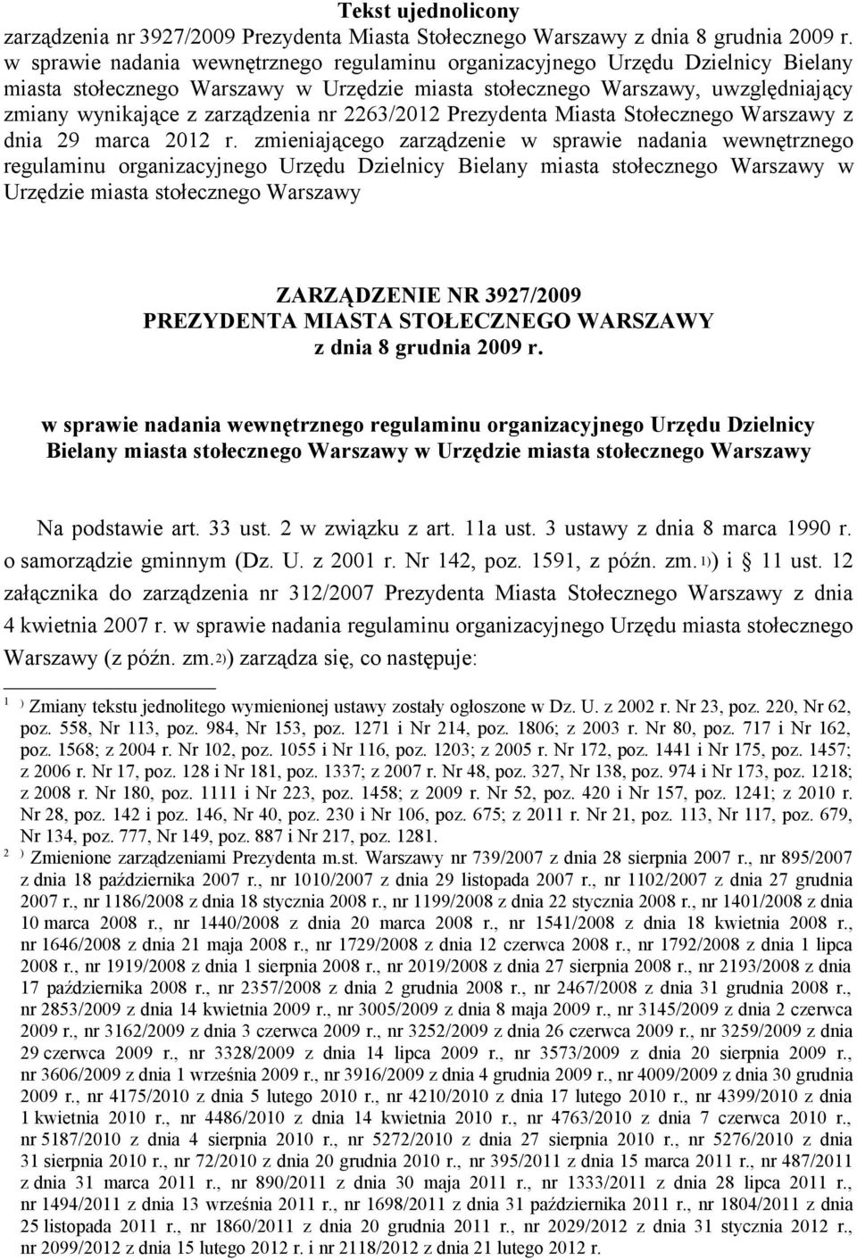 nr 2263/2012 Prezydenta Miasta Stołecznego Warszawy z dnia 29 marca 2012 r.