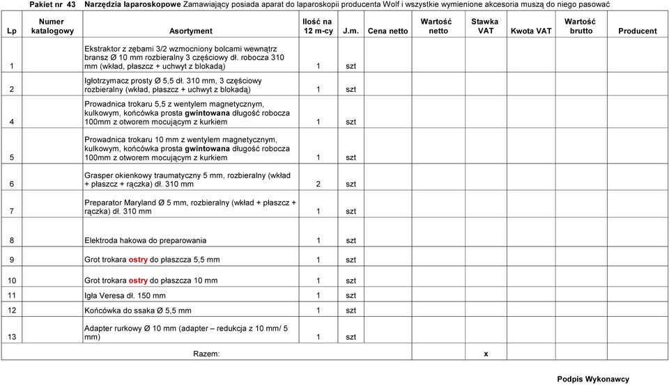 310 mm, 3 częściowy 2 rozbieralny (wkład, płaszcz + uchwyt z blokadą) Prowadnica trokaru 5,5 z wentylem magnetycznym, kulkowym, końcówka prosta gwintowana długość robocza 4 100mm z otworem mocującym