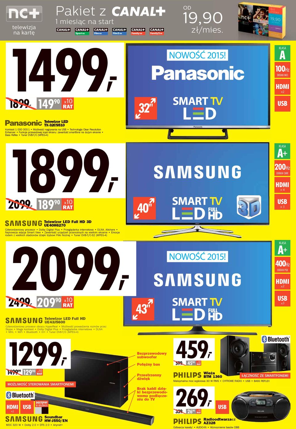 dużym ekranie Bass Reflex Tuner DVB-T/C (MPEG-4) 1899, 2099, 149 90 189 90 Telewizor LED Full HD 3D UE40H6270 Czterordzeniowy procesor Dolby Digital Plus Przeglądarka internetowa DLNA, Allshare