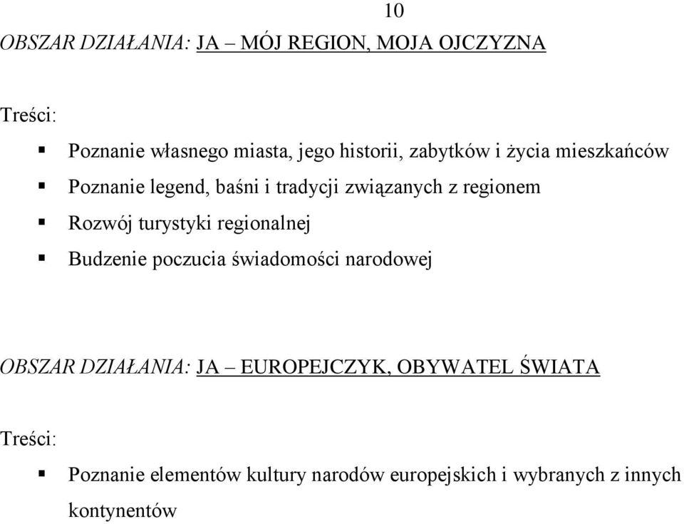 Rozwój turystyki regionalnej Budzenie poczucia świadomości narodowej OBSZAR DZIAŁANIA: JA