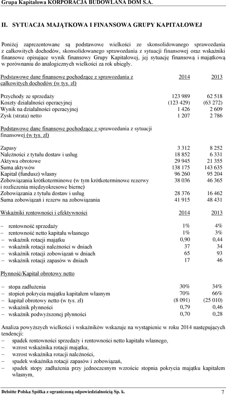 Podstawowe dane finansowe pochodzące z sprawozdania z całkowitych dochodów (w tys.