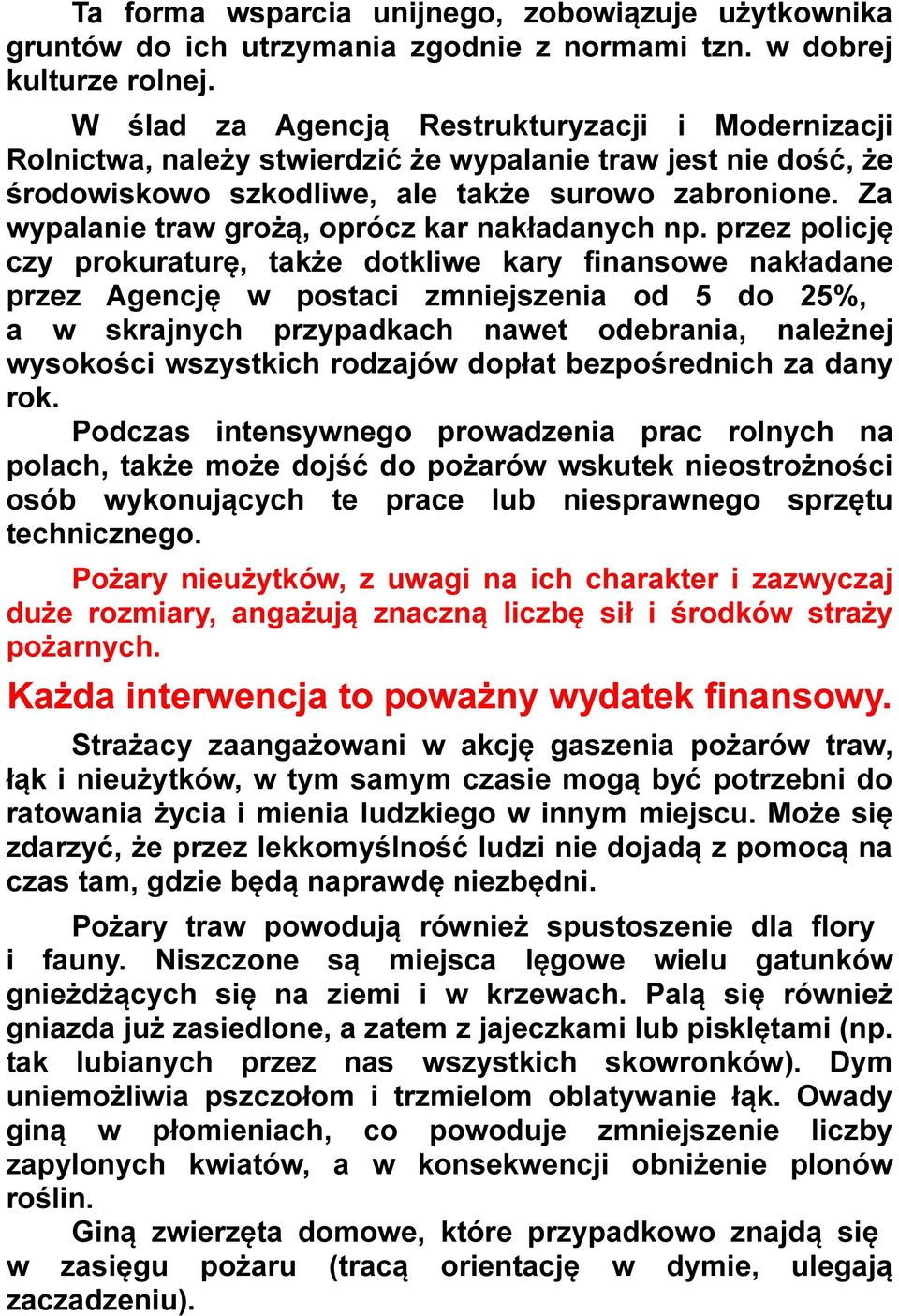 Za wypalanie traw grożą, oprócz kar nakładanych np.