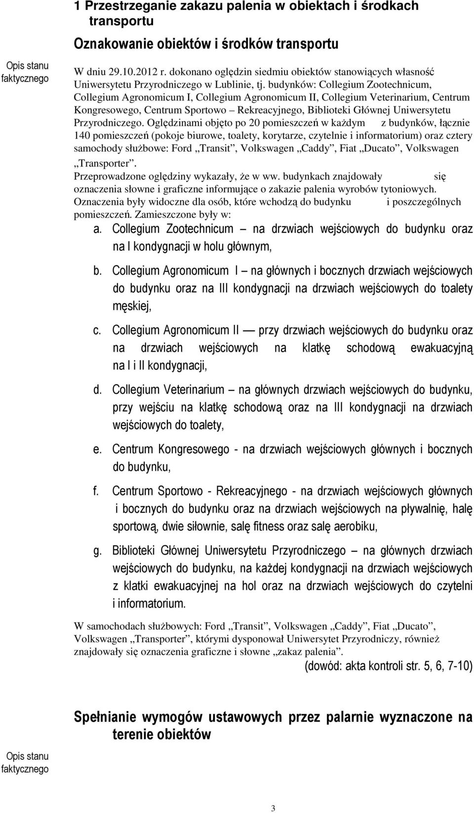 budynków: Collegium Zootechnicum, Collegium Agronomicum I, Collegium Agronomicum II, Collegium Veterinarium, Centrum Kongresowego, Centrum Sportowo Rekreacyjnego, Biblioteki Głównej Uniwersytetu