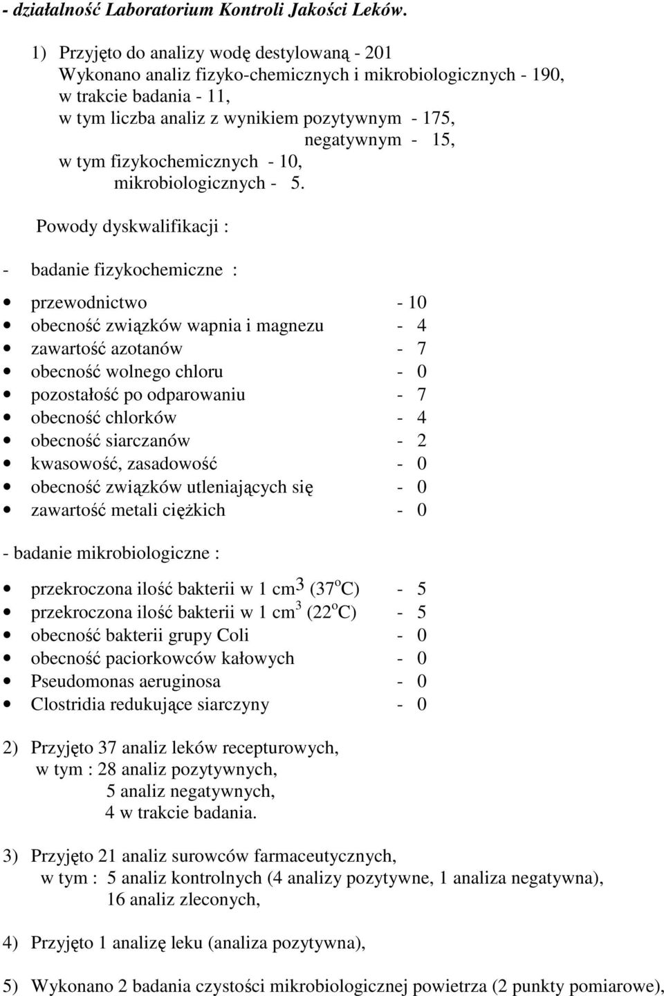 fizykochemicznych 10, mikrobiologicznych 5.