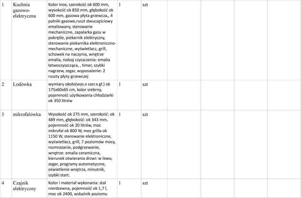 timer, szybki nagrzew, zegar, wyposażenie: 2 ruszty płyty grzewczej 2 Lodówka wymiary około(wys.x szer.x gł.