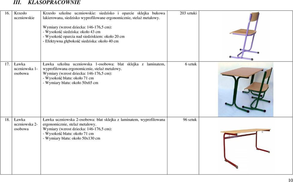 Ławka uczniowska 1- osobowa Ławka szkolna uczniowska 1-osobowa: blat sklejka z laminatem, wyprofilowana ergonomicznie, stelaż metalowy.