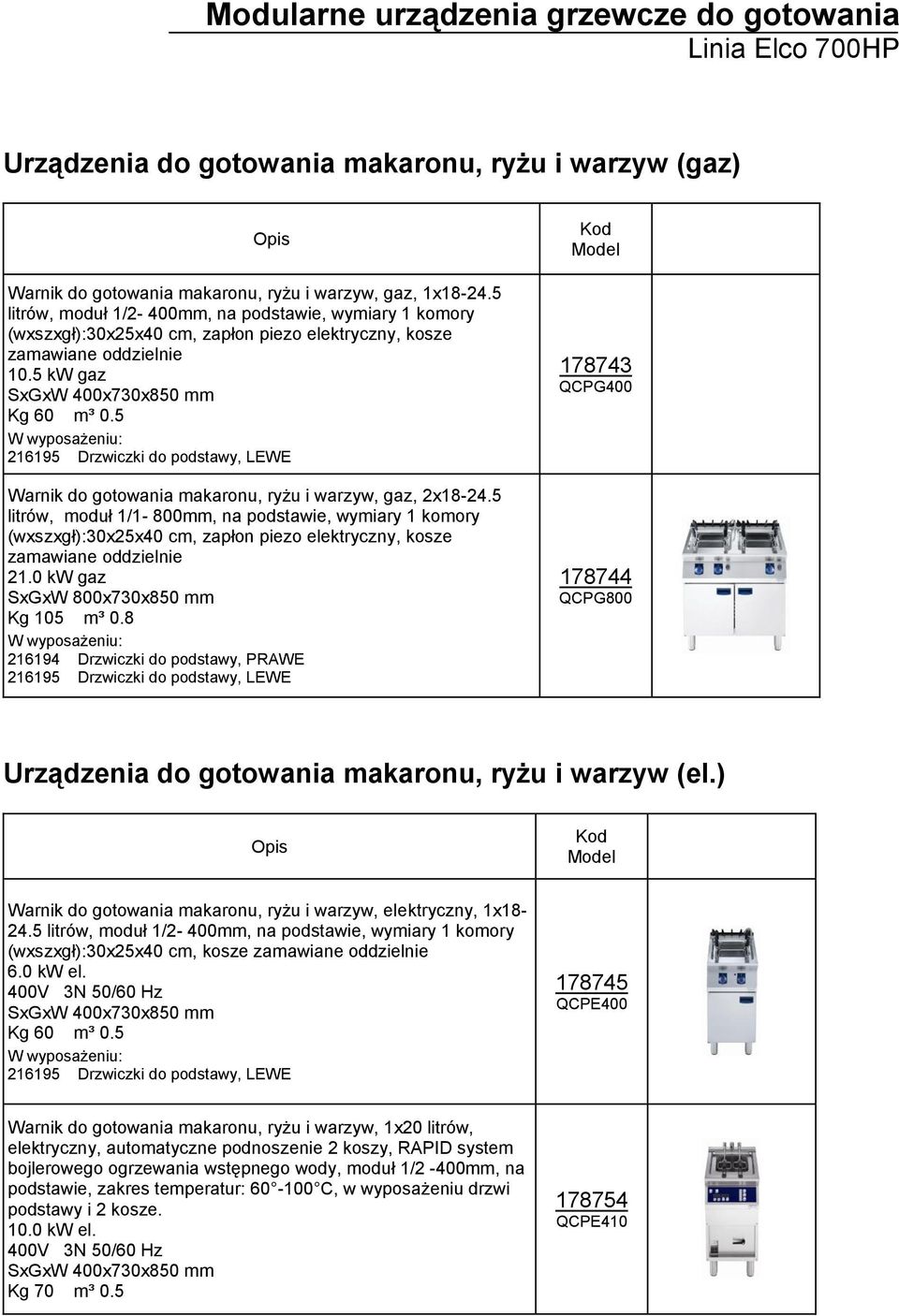 5 216195 Drzwiczki do podstawy, LEWE Warnik do gotowania makaronu, ryżu i warzyw, gaz, 2x18-24.