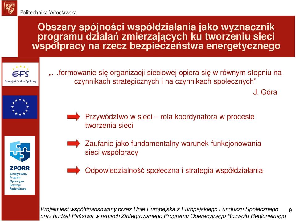 Góra Przywództwo w sieci rola koordynatora w procesie tworzenia sieci Zaufanie jako fundamentalny warunek funkcjonowania sieci współpracy