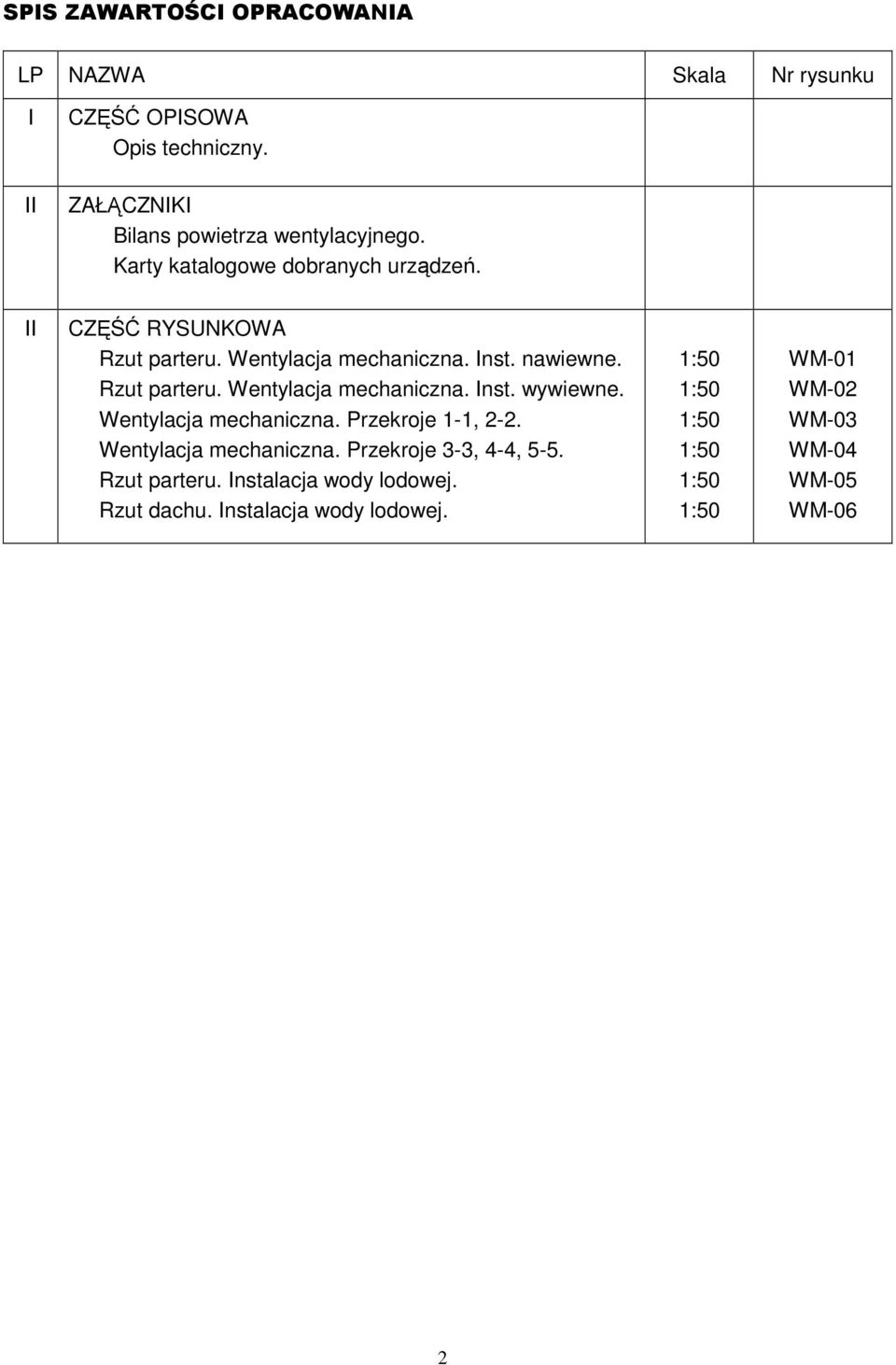 Wentylacja mechaniczna. Przekroje 1-1, 2-2. Wentylacja mechaniczna. Przekroje 3-3, 4-4, 5-5. Rzut parteru. Instalacja wody lodowej.