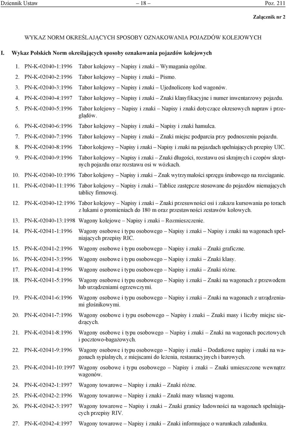 4. PN-K-02040-4:1997 Tabor kolejowy Napisy i znaki Znaki klasyfikacyjne i numer inwentarzowy pojazdu. 5.
