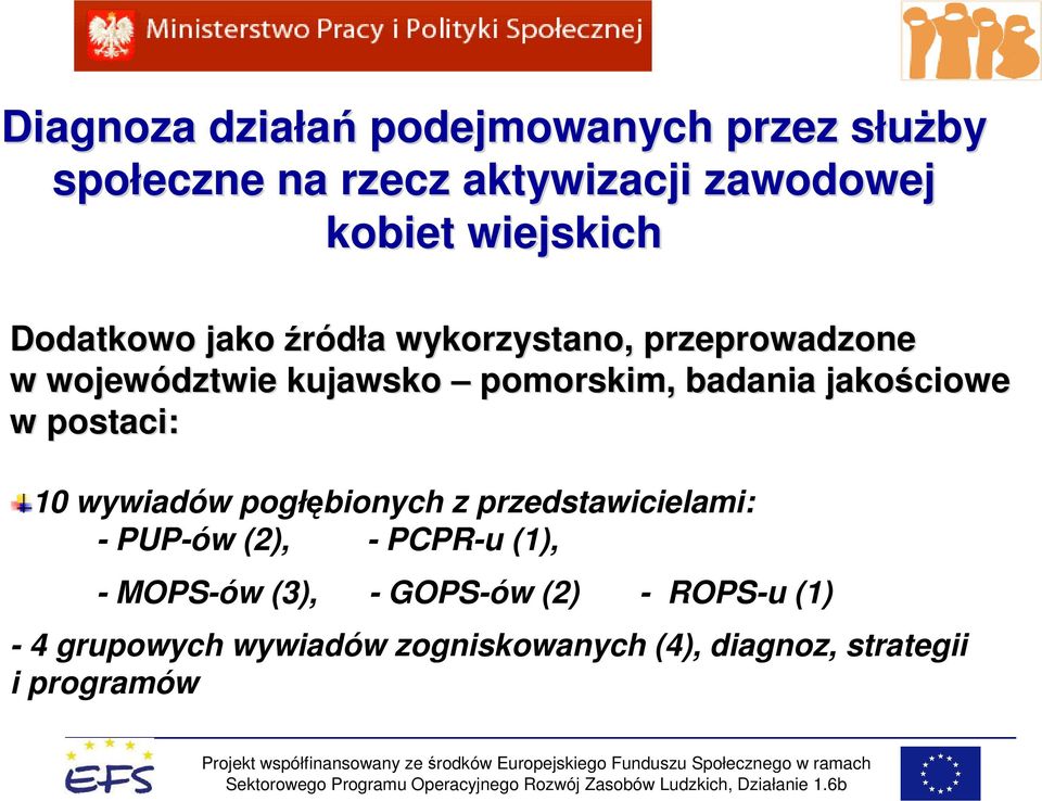 badania jakościowe w postaci: 10 wywiadów pogłębionych z przedstawicielami: - PUP-ów (2), - PCPR-u