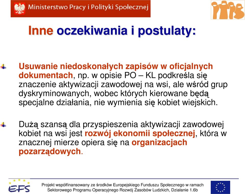których kierowane będą specjalne działania, nie wymienia się kobiet wiejskich.