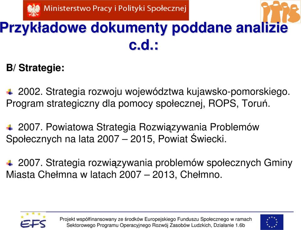 Program strategiczny dla pomocy społecznej, ROPS, Toruń. 2007.