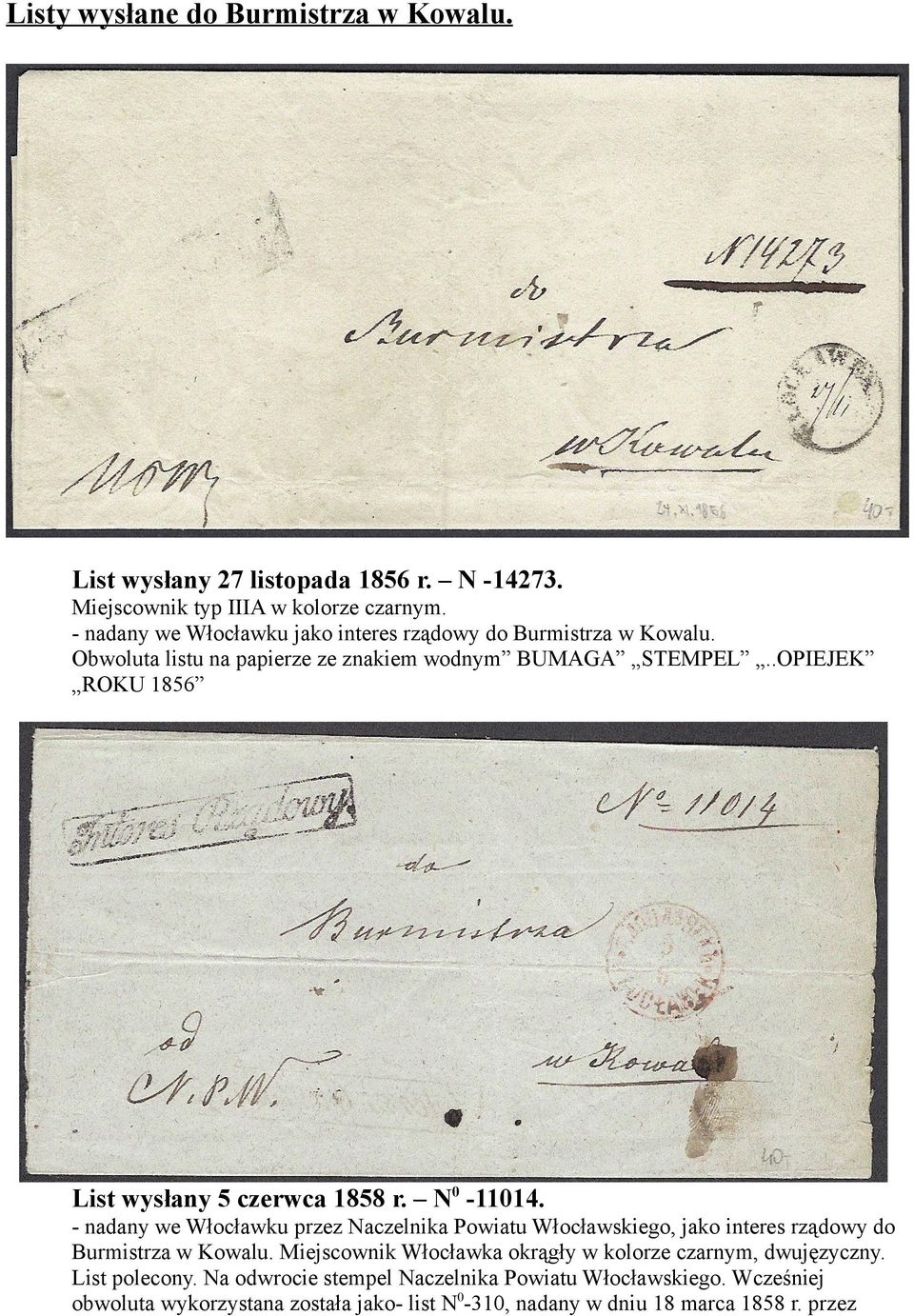 .OPIEJEK ROKU 1856 List wysłany 5 czerwca 1858 r. N0-11014.