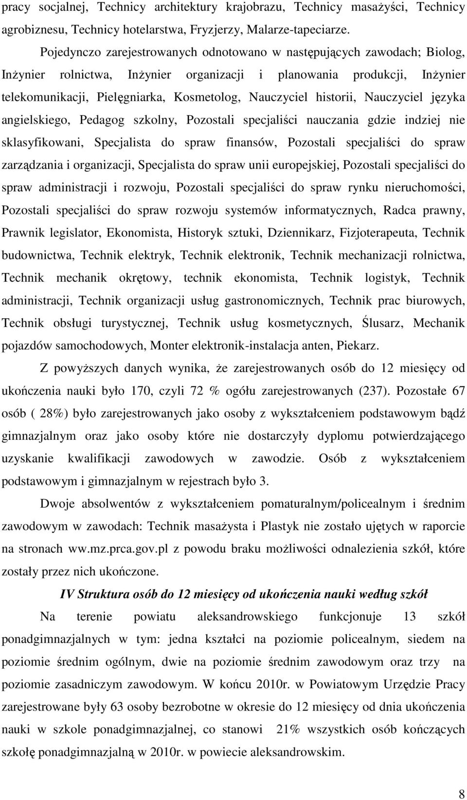 Nauczyciel historii, Nauczyciel języka angielskiego, Pedagog szkolny, Pozostali specjaliści nauczania gdzie indziej nie sklasyfikowani, Specjalista do spraw finansów, Pozostali specjaliści do spraw