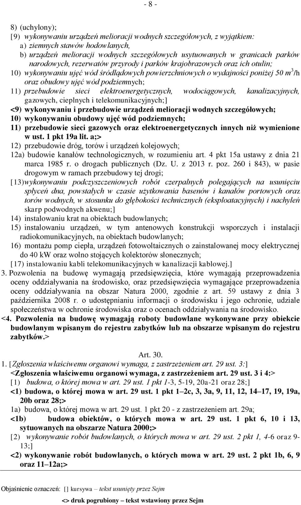 przebudowie sieci elektroenergetycznych, wodociągowych, kanalizacyjnych, gazowych, cieplnych i telekomunikacyjnych;] <9) wykonywaniu i przebudowie urządzeń melioracji wodnych szczegółowych; 10)