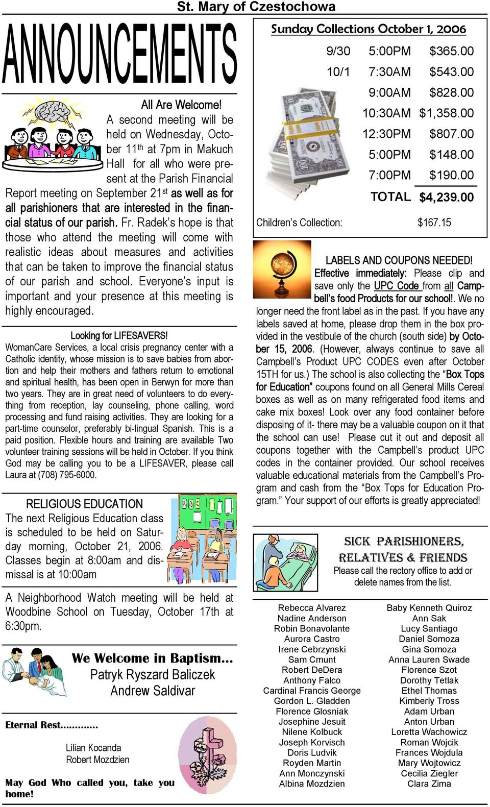 are interested in the financial status of our parish. Fr.