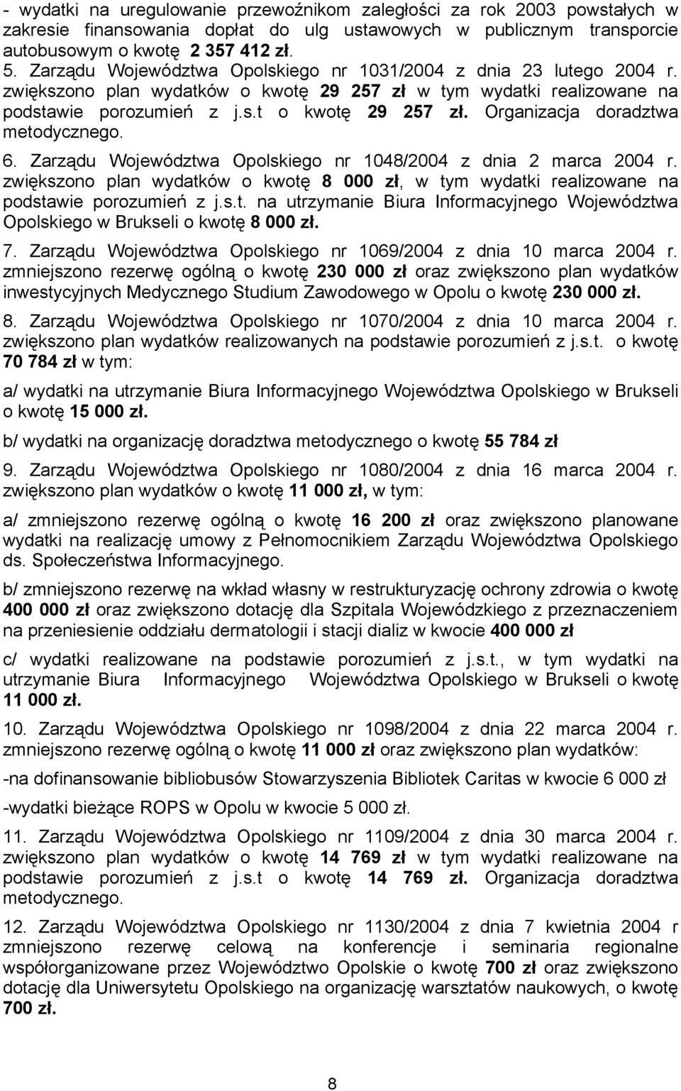 Organizacja doradztwa metodycznego. 6. Zarządu Województwa Opolskiego nr 1048/2004 z dnia 2 marca 2004 r.