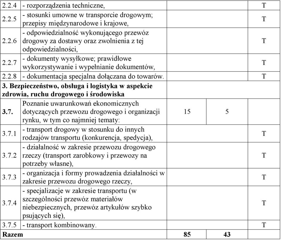 Bezpieczeństwo, obsługa i logistyka w aspekcie zdrowia, ruchu drogowego i środowiska Poznanie uwarunkowań ekonomicznych 3.7.