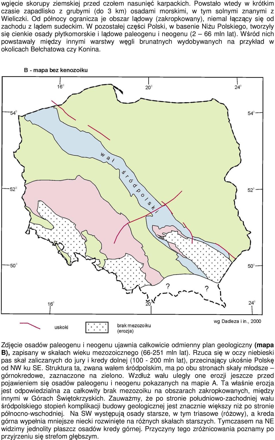 W pozostałej części Polski, w basenie NiŜu Polskiego, tworzyły się cienkie osady płytkomorskie i lądowe paleogenu i neogenu (2 66 mln lat).