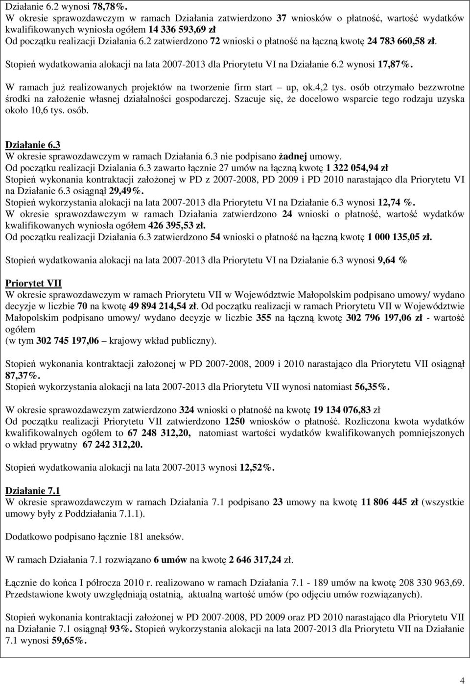 2 zatwierdzono 72 wnioski o płatność na łączną kwotę 24 783 660,58 zł. Stopień wydatkowania alokacji na lata 2007-2013 dla Priorytetu VI na Działanie 6.2 wynosi 17,87%.