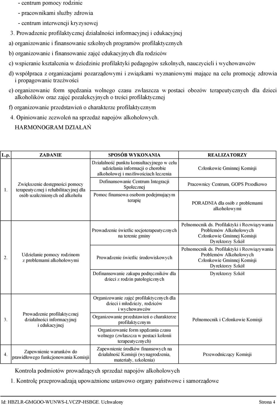 rodziców c) wspieranie kształcenia w dziedzinie profilaktyki pedagogów szkolnych, nauczycieli i wychowawców d) współpraca z organizacjami pozarządowymi i związkami wyznaniowymi mające na celu
