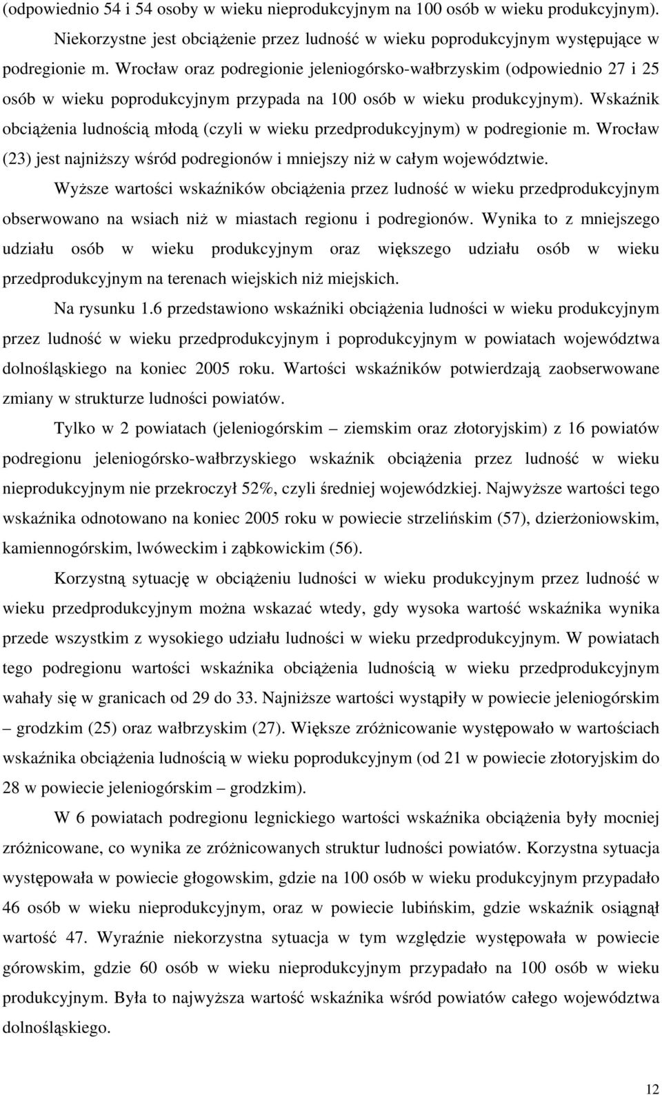 Wskaźnik obciążenia ludnością młodą (czyli w wieku przedprodukcyjnym) w podregionie m. Wrocław (23) jest najniższy wśród podregionów i mniejszy niż w całym województwie.