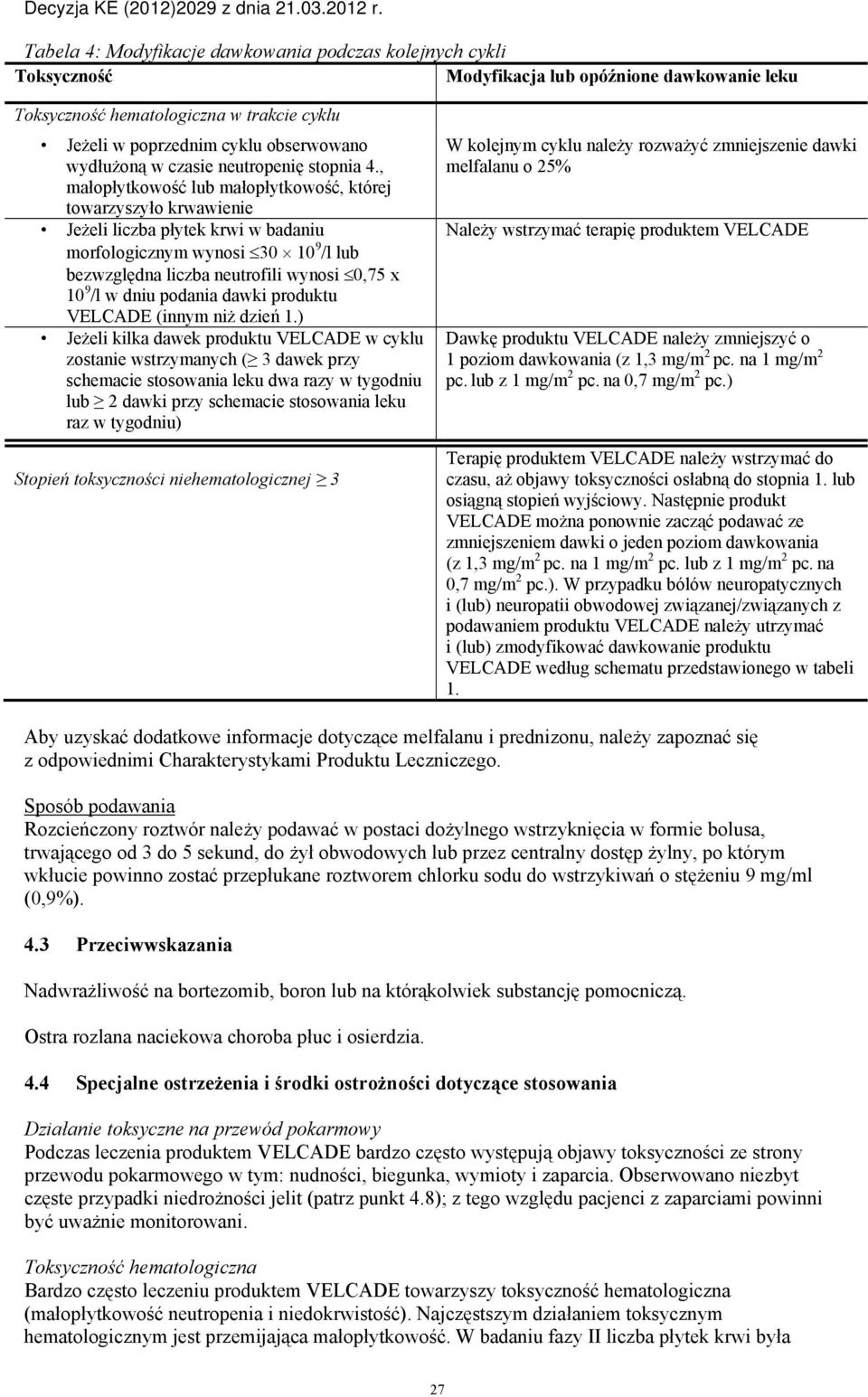 , małopłytkowość lub małopłytkowość, której towarzyszyło krwawienie Jeżeli liczba płytek krwi w badaniu morfologicznym wynosi 30 10 9 /l lub bezwzględna liczba neutrofili wynosi 0,75 x 10 9 /l w dniu