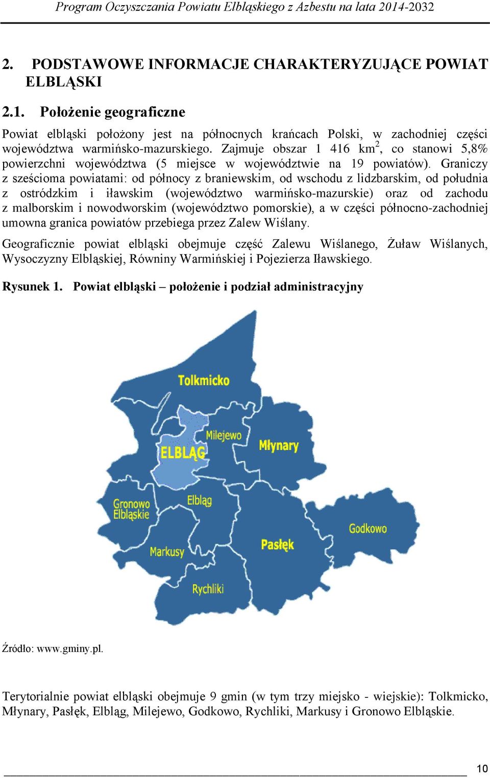 Zajmuje obszar 1 416 km 2, co stanowi 5,8% powierzchni województwa (5 miejsce w województwie na 19 powiatów).