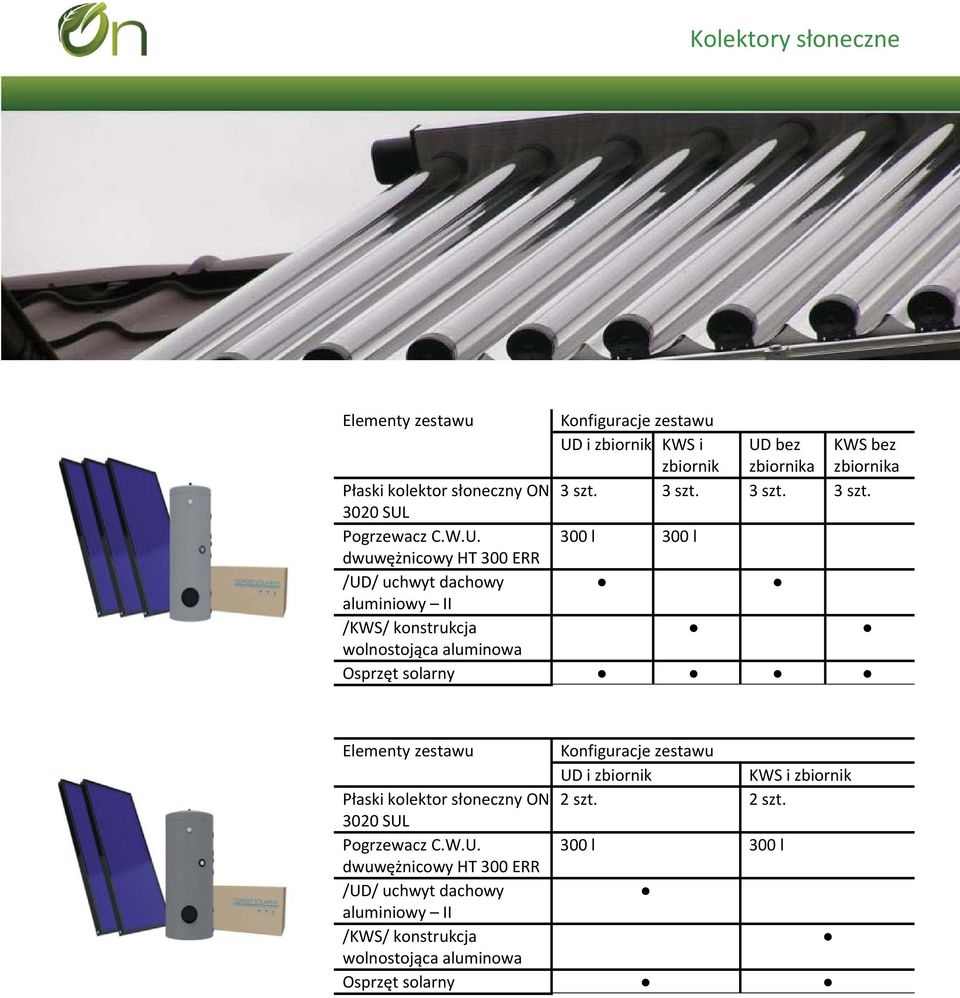 i KWS i Płaski kolektor słoneczny ON 2 szt. 2 szt. 3020 SUL