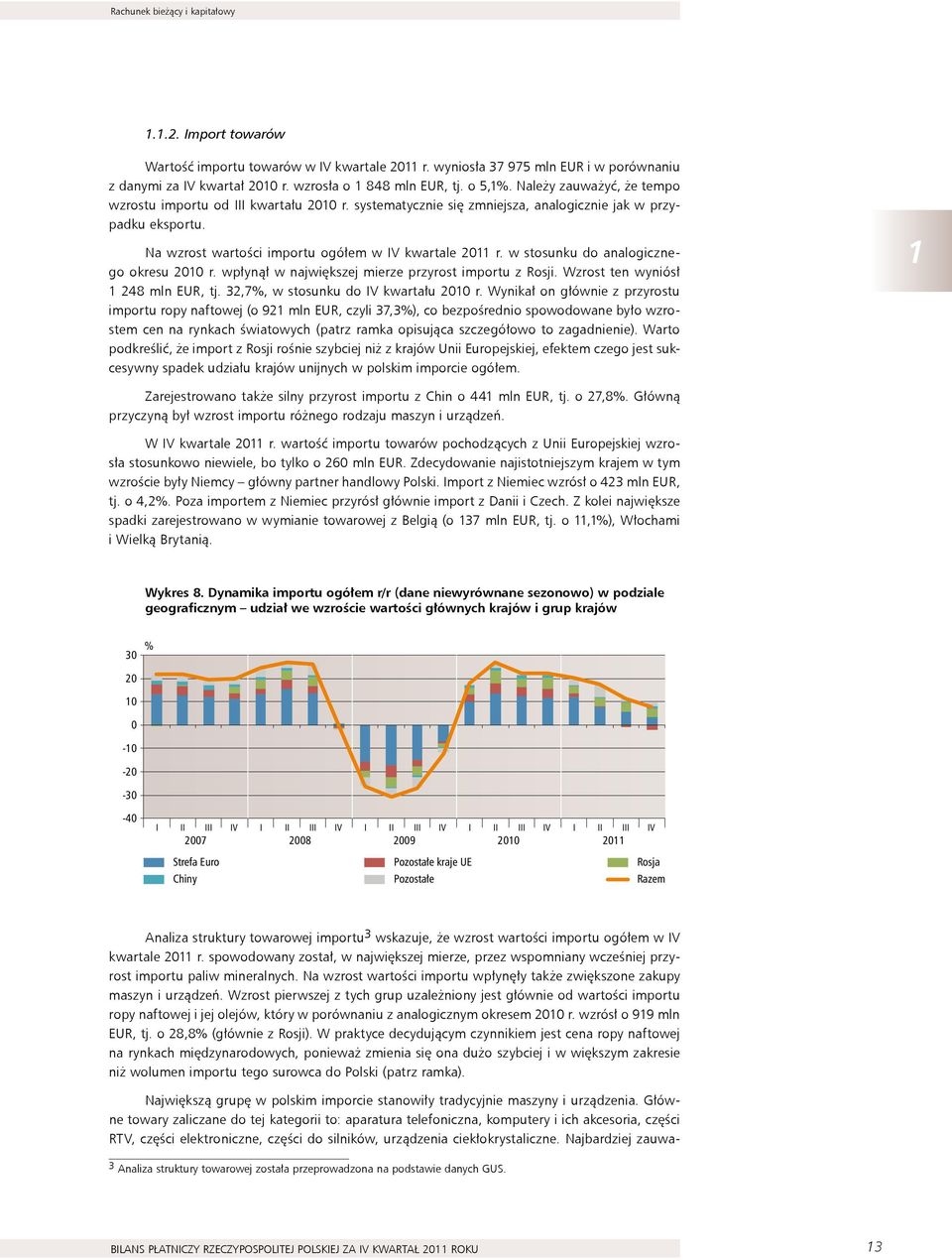 w stosunku do analogicznego okresu 2010 r. wpłynął w największej mierze przyrost importu z Rosji. Wzrost ten wyniósł 1 28 mln EuR, tj. 32,7%, w stosunku do IV kwartału 2010 r.