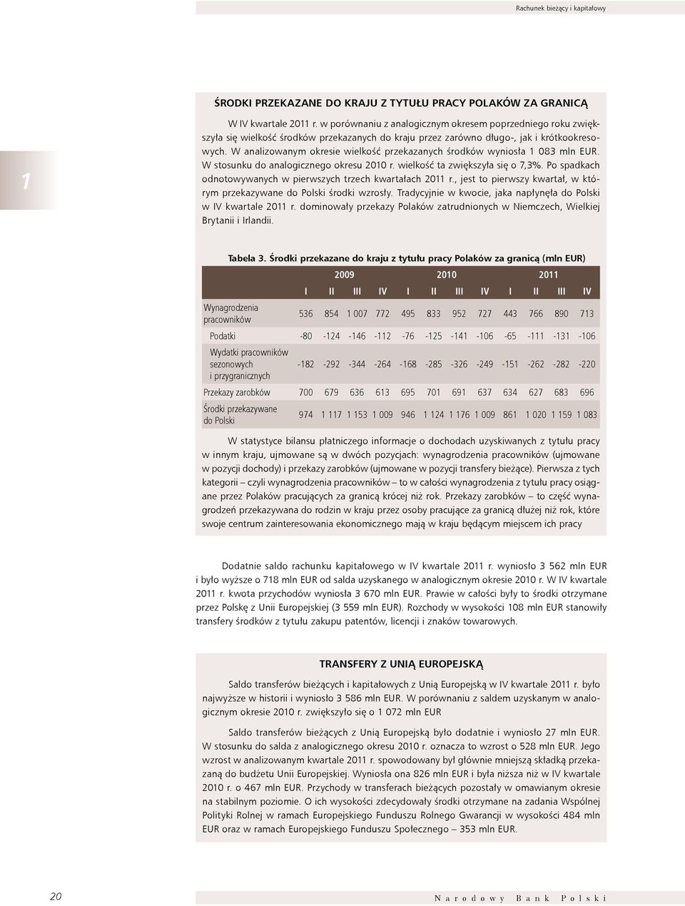 W analizowanym okresie wielkość przekazanych środków wyniosła 1 083 mln EuR. W stosunku do analogicznego okresu 2010 r. wielkość ta zwiększyła się o 7,3%.