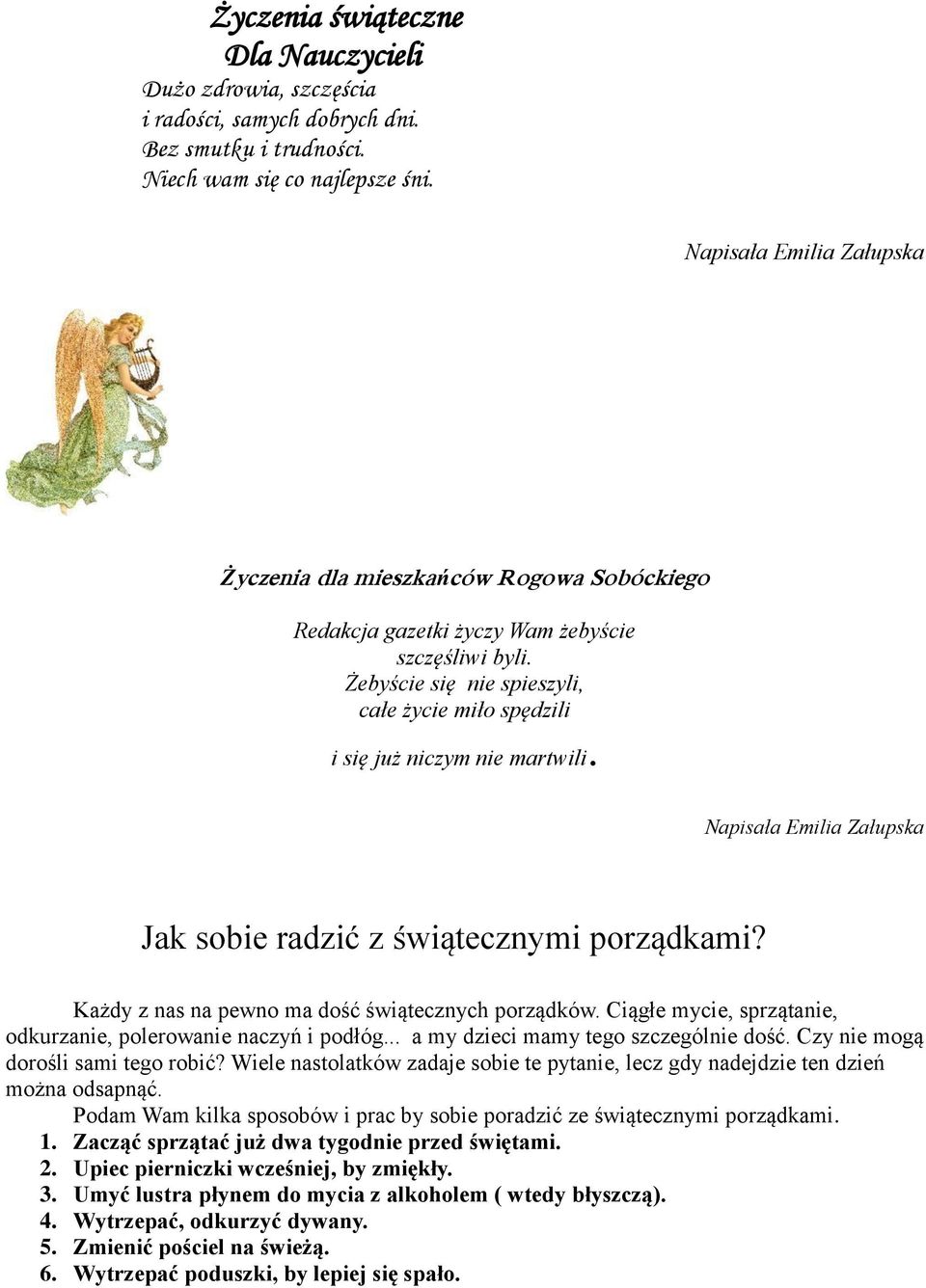 Żebyście się nie spieszyli, całe życie miło spędzili i się już niczym nie martwili. Napisała Emilia Załupska Jak sobie radzić z świątecznymi porządkami?